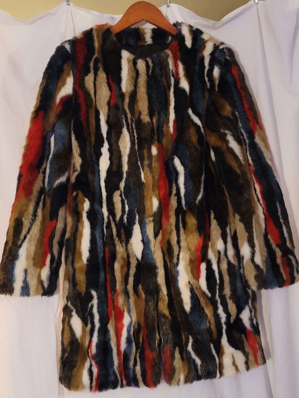 Zara Multi-Striped Faux Fur Coat in Black, Brown, Red, White, Navy